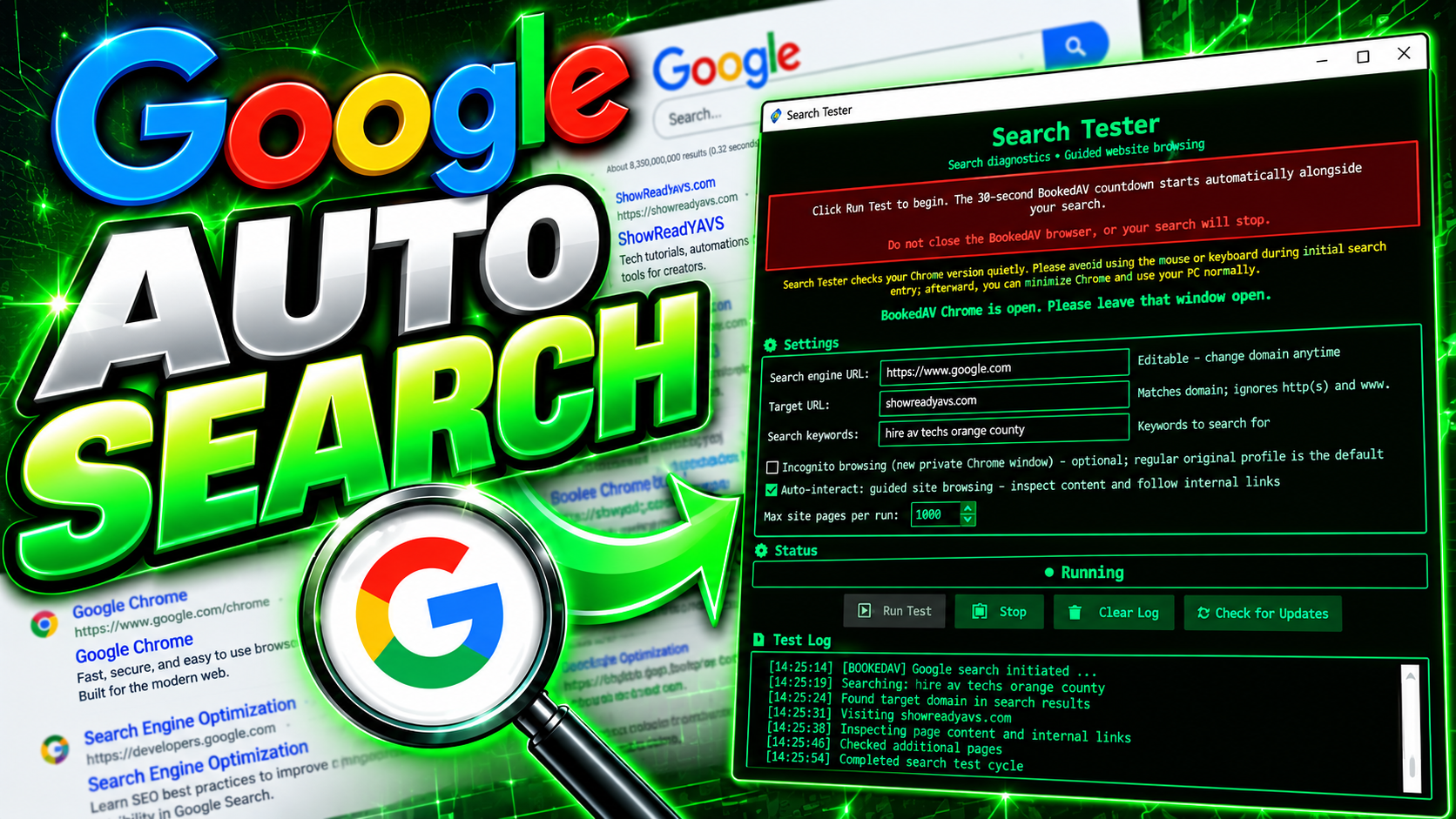 Google Auto Searcher desktop software video demonstration