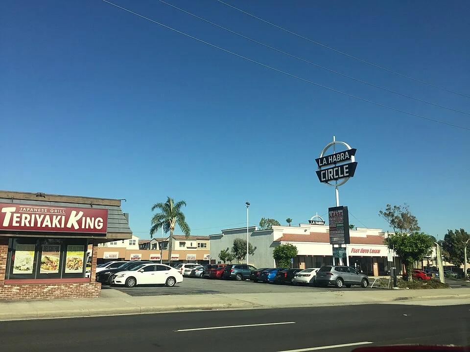 La Habra shopping district — real photograph